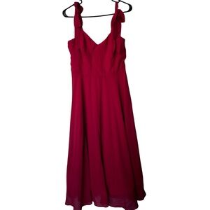 Lulus Satin Holiday Red Dress With Tie Straps Size L